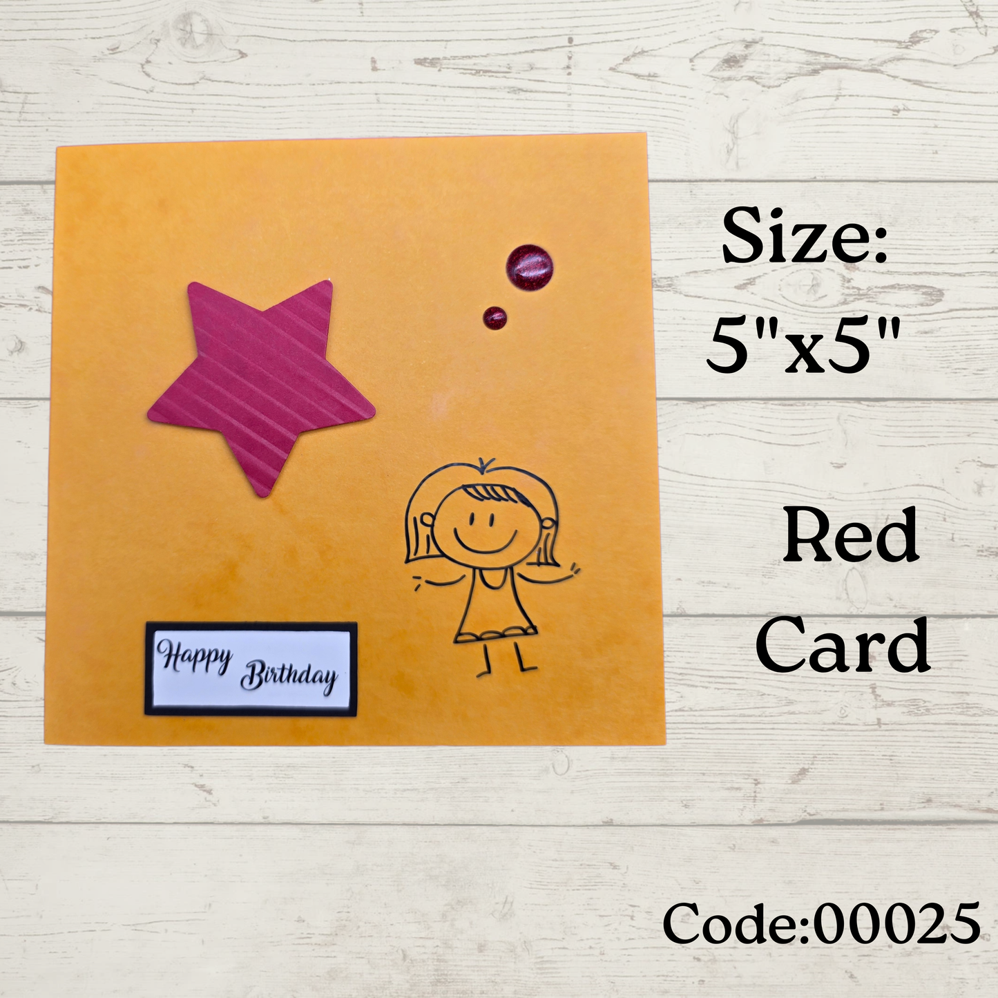 Handmade Greetings Card - 5x5" - #0025 - 'Happy Birthday'