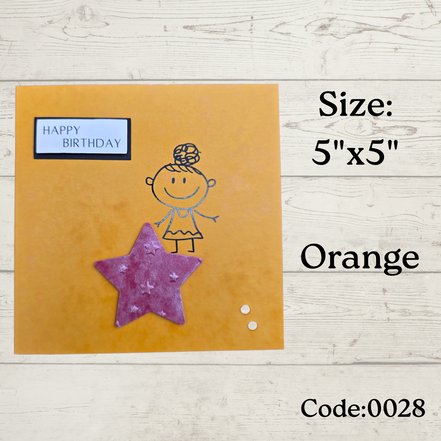 Handmade Greetings Card - 5x5" - #0028 - 'Happy Birthday'